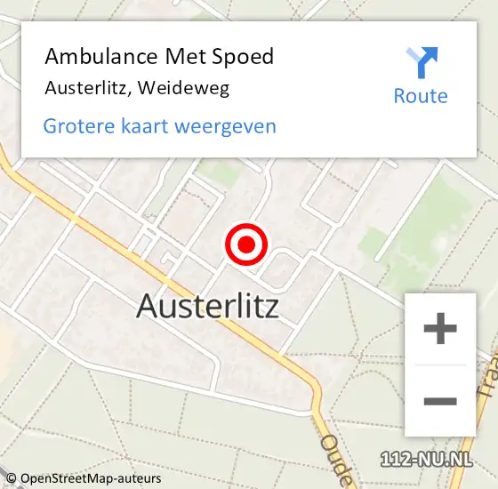 Locatie op kaart van de 112 melding: Ambulance Met Spoed Naar Austerlitz, Weideweg op 20 februari 2017 10:13