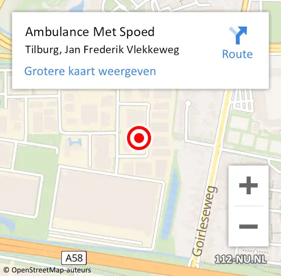 Locatie op kaart van de 112 melding: Ambulance Met Spoed Naar Tilburg, Jan Frederik Vlekkeweg op 20 februari 2017 11:16