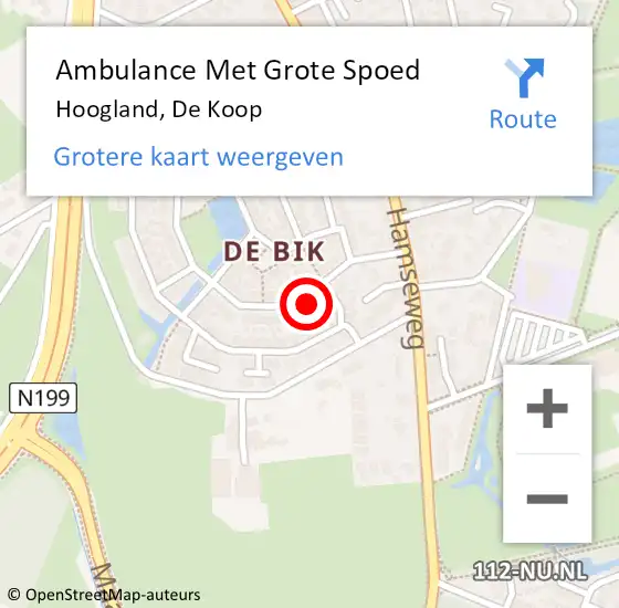 Locatie op kaart van de 112 melding: Ambulance Met Grote Spoed Naar Hoogland, De Koop op 21 februari 2017 02:00