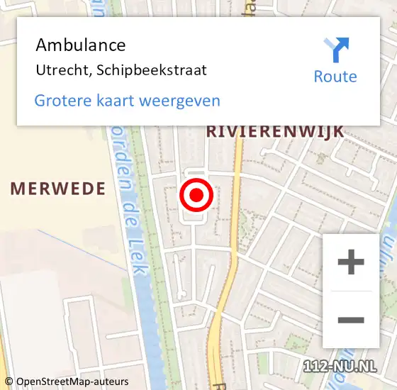 Locatie op kaart van de 112 melding: Ambulance Utrecht, Schipbeekstraat op 21 februari 2017 16:02