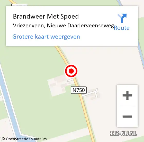 Locatie op kaart van de 112 melding: Brandweer Met Spoed Naar Vriezenveen, Nieuwe Daarlerveenseweg op 21 februari 2017 17:53