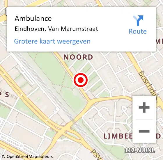 Locatie op kaart van de 112 melding: Ambulance Eindhoven, Van Marumstraat op 22 februari 2017 16:15