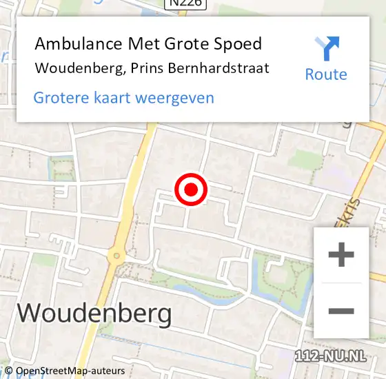 Locatie op kaart van de 112 melding: Ambulance Met Grote Spoed Naar Woudenberg, Prins Bernhardstraat op 22 februari 2017 21:53