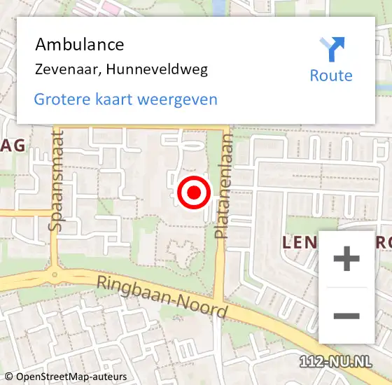 Locatie op kaart van de 112 melding: Ambulance Zevenaar, Hunneveldweg op 23 februari 2017 01:57