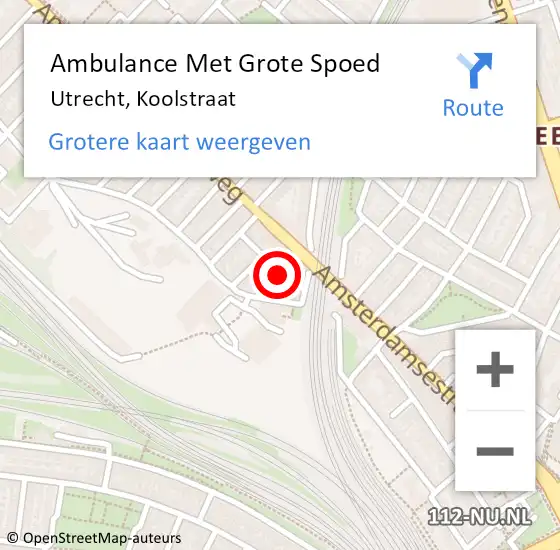 Locatie op kaart van de 112 melding: Ambulance Met Grote Spoed Naar Utrecht, Koolstraat op 23 februari 2017 02:06