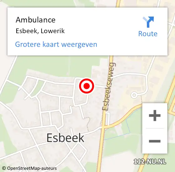 Locatie op kaart van de 112 melding: Ambulance Esbeek, Lowerik op 23 februari 2017 13:48