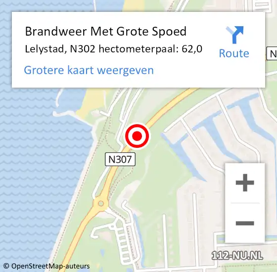 Locatie op kaart van de 112 melding: Brandweer Met Grote Spoed Naar Lelystad, N302 hectometerpaal: 62,0 op 23 februari 2017 15:14