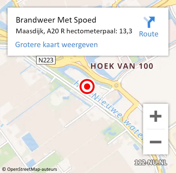 Locatie op kaart van de 112 melding: Brandweer Met Spoed Naar Maasdijk, A20 R hectometerpaal: 13,3 op 23 februari 2017 17:17