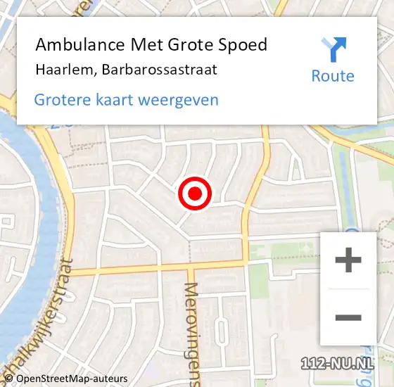 Locatie op kaart van de 112 melding: Ambulance Met Grote Spoed Naar Haarlem, Barbarossastraat op 23 februari 2017 21:59