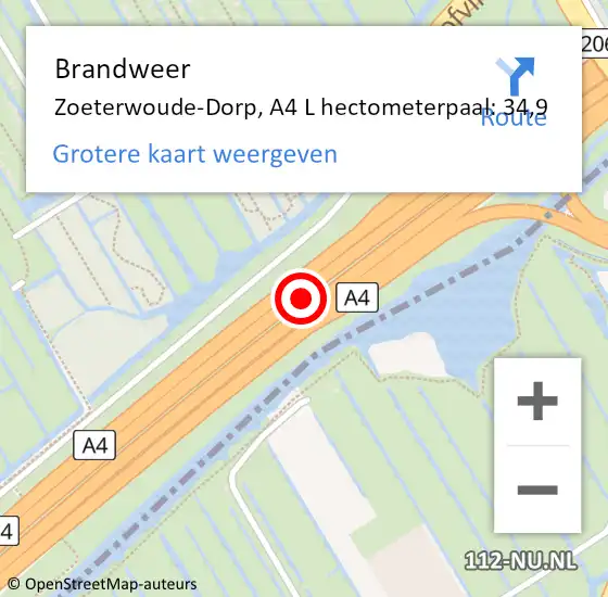 Locatie op kaart van de 112 melding: Brandweer Zoeterwoude-Dorp, A4 L op 24 februari 2017 17:33