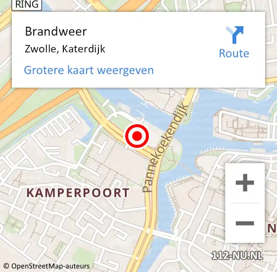 Locatie op kaart van de 112 melding: Brandweer Zwolle, Katerdijk op 24 februari 2017 17:52