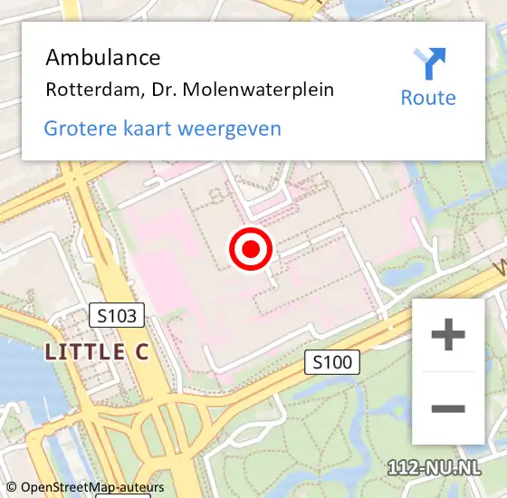 Locatie op kaart van de 112 melding: Ambulance Rotterdam, Dr. Molenwaterplein op 24 februari 2017 18:00