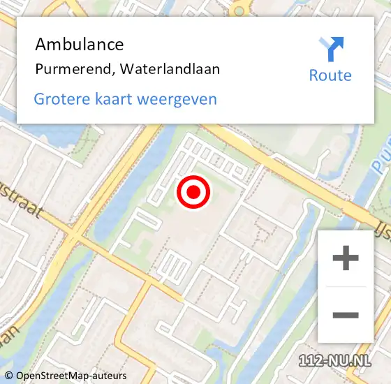 Locatie op kaart van de 112 melding: Ambulance Purmerend, Waterlandlaan op 24 februari 2017 18:00