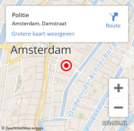 Locatie op kaart van de 112 melding: Politie Amsterdam, Damstraat op 24 februari 2017 18:00