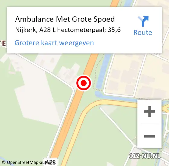 Locatie op kaart van de 112 melding: Ambulance Met Grote Spoed Naar Nijkerk, A28 L hectometerpaal: 34,5 op 24 februari 2017 20:05