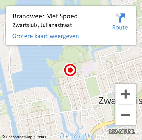 Locatie op kaart van de 112 melding: Brandweer Met Spoed Naar Zwartsluis, Julianastraat op 12 januari 2014 08:15