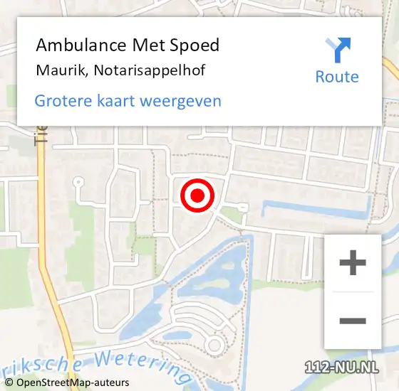 Locatie op kaart van de 112 melding: Ambulance Met Spoed Naar Maurik, Notarisappelhof op 25 februari 2017 10:44