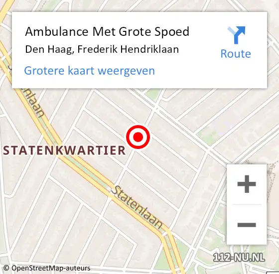 Locatie op kaart van de 112 melding: Ambulance Met Grote Spoed Naar Den Haag, Frederik Hendriklaan op 25 februari 2017 12:56