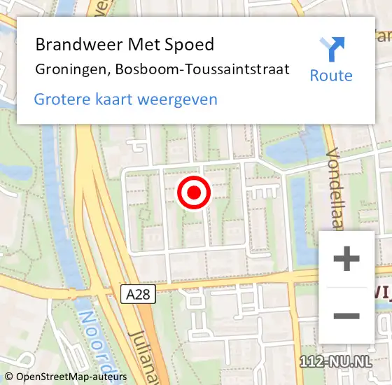 Locatie op kaart van de 112 melding: Brandweer Met Spoed Naar Groningen, Bosboom-Toussaintstraat op 25 februari 2017 13:36