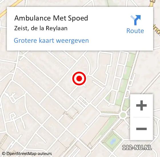 Locatie op kaart van de 112 melding: Ambulance Met Spoed Naar Zeist, de la Reylaan op 25 februari 2017 18:22