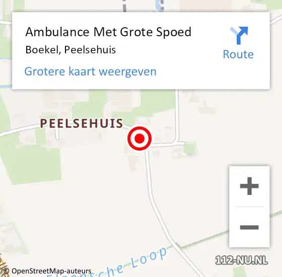 Locatie op kaart van de 112 melding: Ambulance Met Grote Spoed Naar Boekel, Peelsehuis op 26 februari 2017 01:08