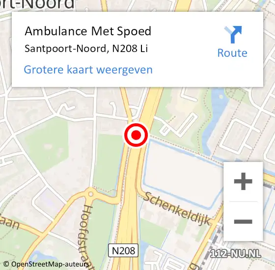 Locatie op kaart van de 112 melding: Ambulance Met Spoed Naar Santpoort-Noord, N208 op 26 februari 2017 02:37