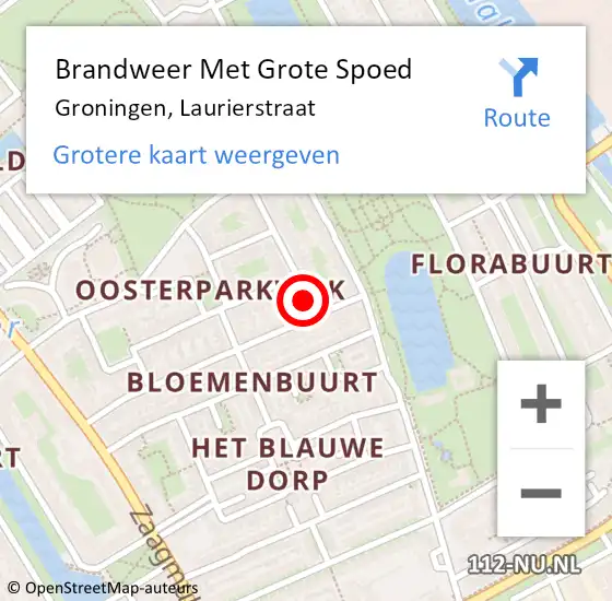 Locatie op kaart van de 112 melding: Brandweer Met Grote Spoed Naar Groningen, Laurierstraat op 26 februari 2017 12:11