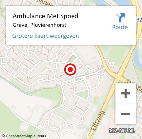 Locatie op kaart van de 112 melding: Ambulance Met Spoed Naar Grave, Pluvierenhorst op 26 februari 2017 12:38