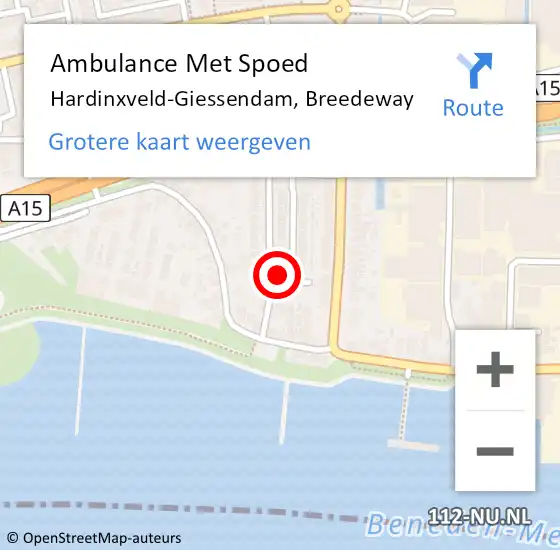 Locatie op kaart van de 112 melding: Ambulance Met Spoed Naar Hardinxveld-Giessendam, Breedeway op 26 februari 2017 17:44