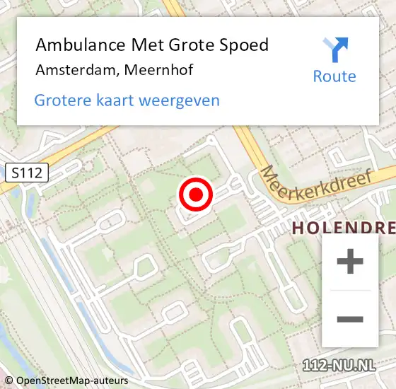 Locatie op kaart van de 112 melding: Ambulance Met Grote Spoed Naar Amsterdam, Meernhof op 26 februari 2017 18:56
