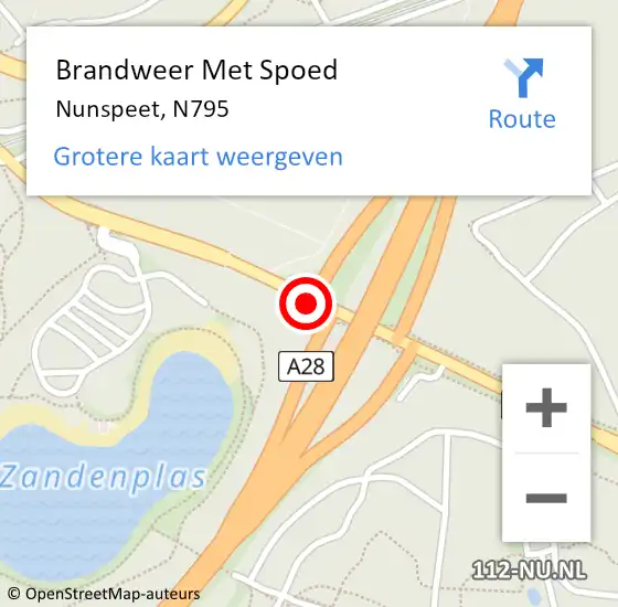 Locatie op kaart van de 112 melding: Brandweer Met Spoed Naar Nunspeet, N795 op 27 februari 2017 09:36