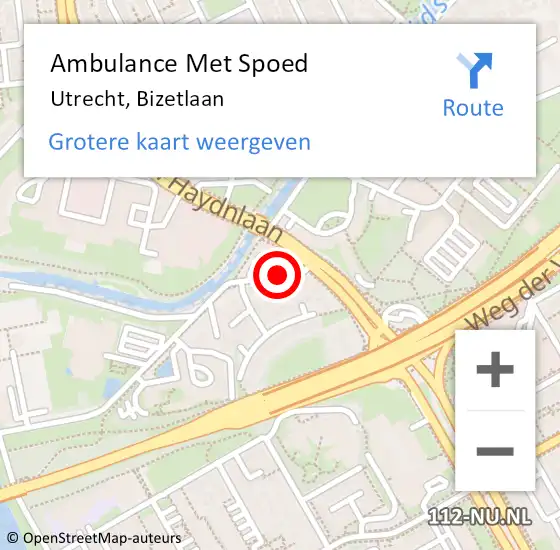 Locatie op kaart van de 112 melding: Ambulance Met Spoed Naar Utrecht, Bizetlaan op 28 februari 2017 06:38