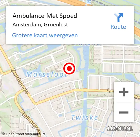 Locatie op kaart van de 112 melding: Ambulance Met Spoed Naar Amsterdam, Groenlust op 28 februari 2017 12:16