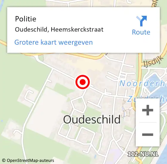 Locatie op kaart van de 112 melding: Politie Oudeschild, Heemskerckstraat op 1 maart 2017 12:09