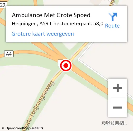 Locatie op kaart van de 112 melding: Ambulance Met Grote Spoed Naar Heijningen, A59 L hectometerpaal: 58,0 op 1 maart 2017 15:01