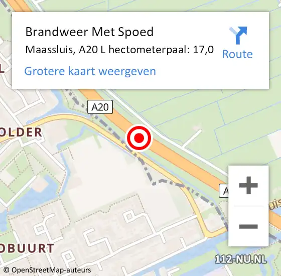Locatie op kaart van de 112 melding: Brandweer Met Spoed Naar Maassluis, A20 L hectometerpaal: 17,0 op 1 maart 2017 20:49