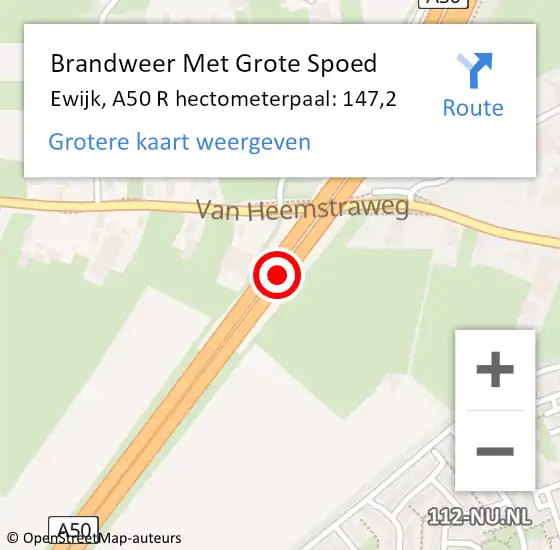 Locatie op kaart van de 112 melding: Brandweer Met Grote Spoed Naar Ewijk, A50 R hectometerpaal: 146,0 op 2 maart 2017 13:50