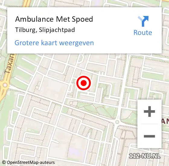 Locatie op kaart van de 112 melding: Ambulance Met Spoed Naar Tilburg, Slipjachtpad op 3 maart 2017 22:05