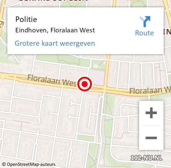 Locatie op kaart van de 112 melding: Politie Eindhoven, Floralaan West op 4 maart 2017 11:35