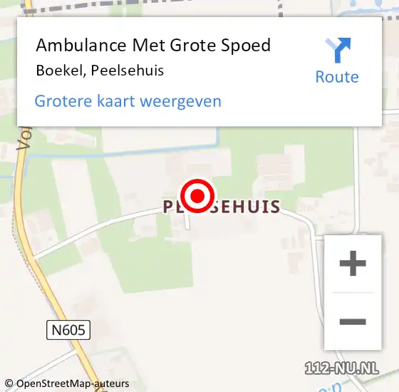 Locatie op kaart van de 112 melding: Ambulance Met Grote Spoed Naar Boekel, Peelsehuis op 4 maart 2017 13:26