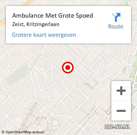 Locatie op kaart van de 112 melding: Ambulance Met Grote Spoed Naar Zeist, Kritzingerlaan op 4 maart 2017 18:46