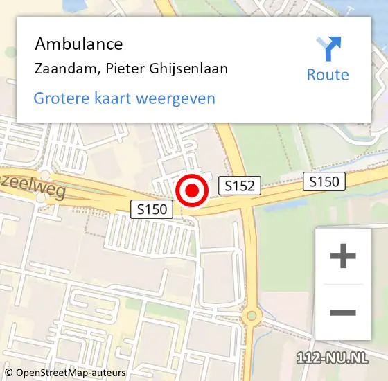 Locatie op kaart van de 112 melding: Ambulance Zaandam, Pieter Ghijsenlaan op 5 maart 2017 15:23