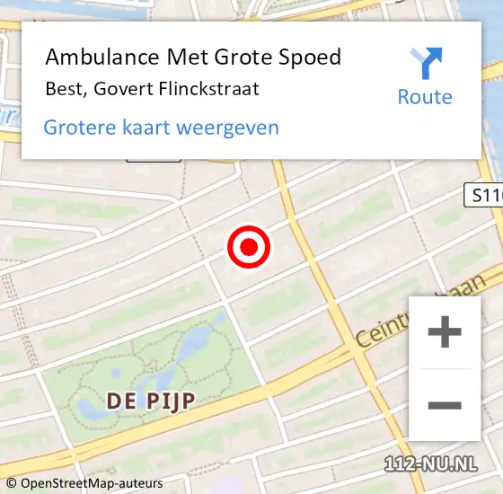 Locatie op kaart van de 112 melding: Ambulance Met Grote Spoed Naar Best, Govert Flinckstraat op 5 maart 2017 18:15