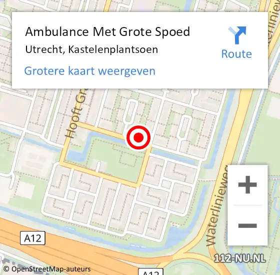Locatie op kaart van de 112 melding: Ambulance Met Grote Spoed Naar Utrecht, Kastelenplantsoen op 6 maart 2017 01:50
