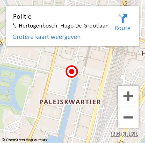 Locatie op kaart van de 112 melding: Politie 's-Hertogenbosch, Hugo De Grootlaan op 13 januari 2014 10:25