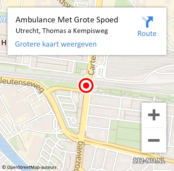 Locatie op kaart van de 112 melding: Ambulance Met Grote Spoed Naar Utrecht, Thomas A Kempisweg op 7 maart 2017 14:57