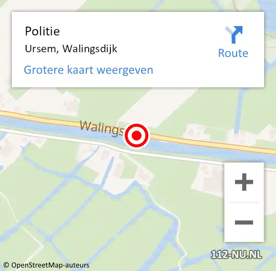Locatie op kaart van de 112 melding: Politie Ursem, Walingsdijk op 7 maart 2017 15:38