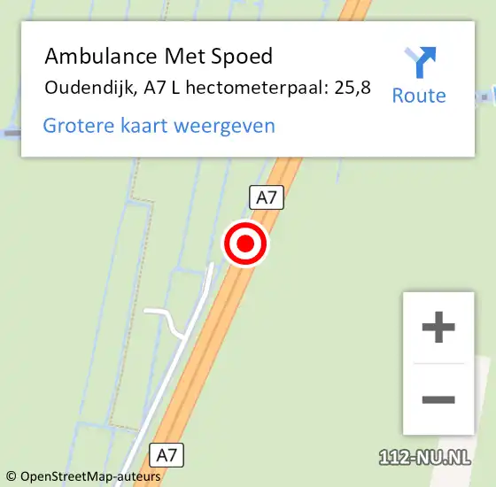 Locatie op kaart van de 112 melding: Ambulance Met Spoed Naar Oudendijk, A7 L hectometerpaal: 25,4 op 7 maart 2017 18:40