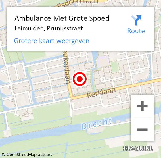 Locatie op kaart van de 112 melding: Ambulance Met Grote Spoed Naar Leimuiden, Prunusstraat op 7 maart 2017 19:29