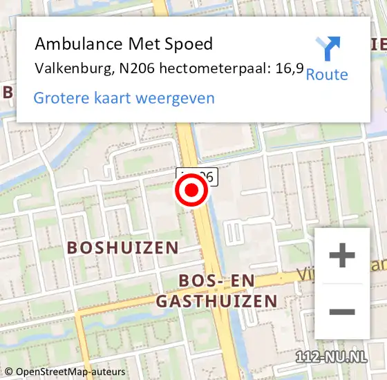 Locatie op kaart van de 112 melding: Ambulance Met Spoed Naar Valkenburg, N206 hectometerpaal: 16,9 op 8 maart 2017 15:33